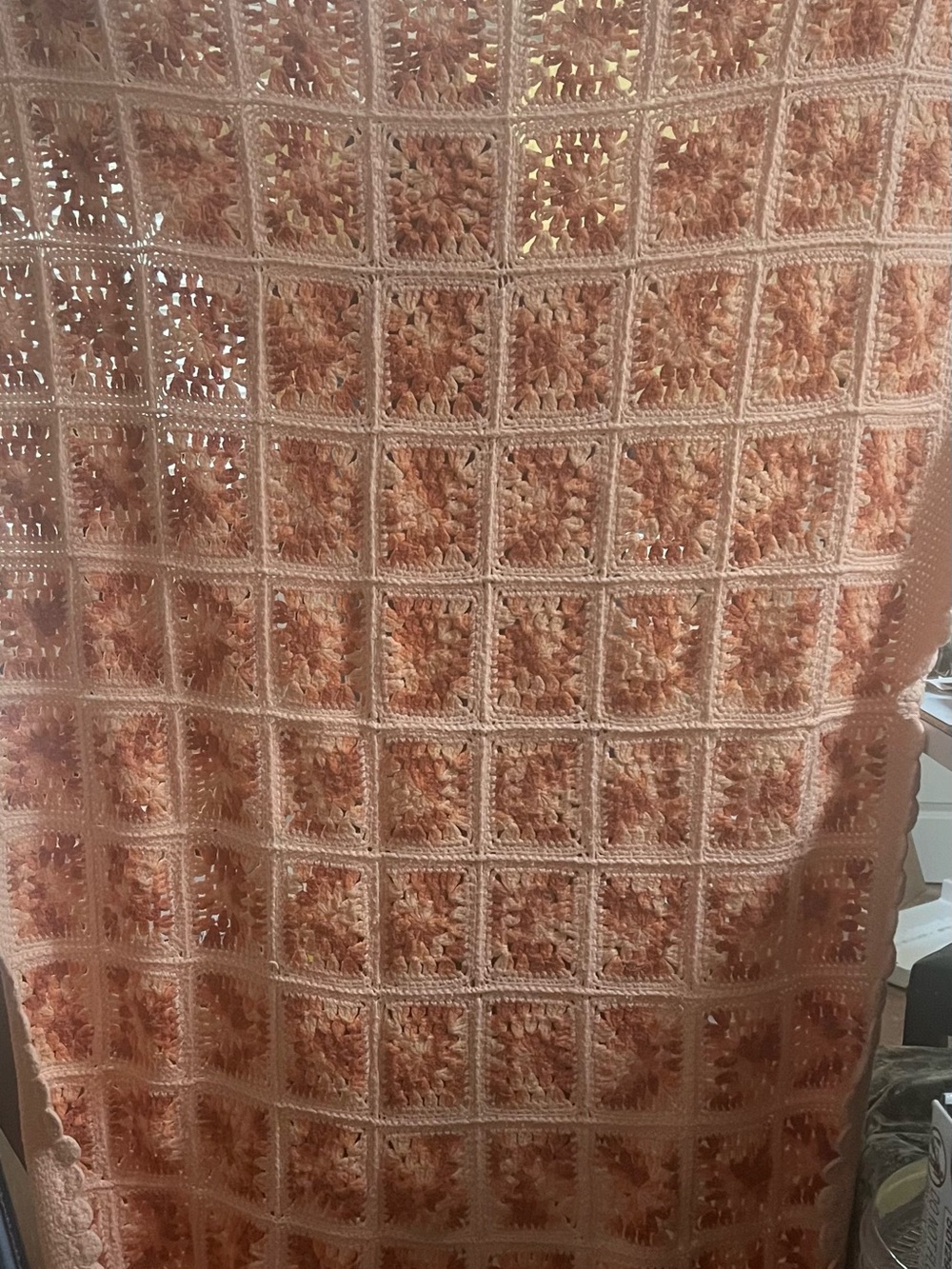 VTG Handmade Peach Crochet Granny Square Throw